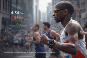 Nuevo HUAWEI WATCH para corredores en maratón profesional con atleta de élite