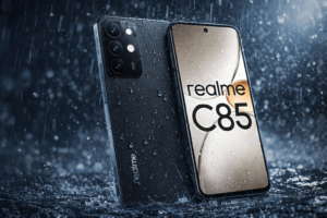 Smartphone realme resistente al agua bajo lluvia intensa