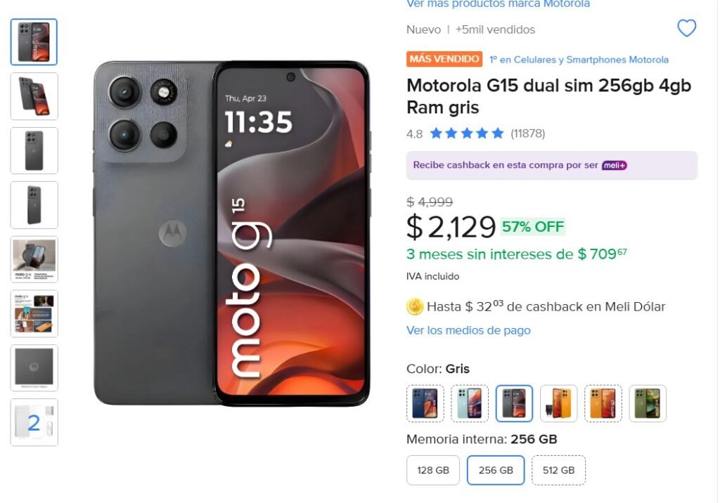 Motorola Moto G15 barato 256GB oferta Mercado Libre th1nk deals