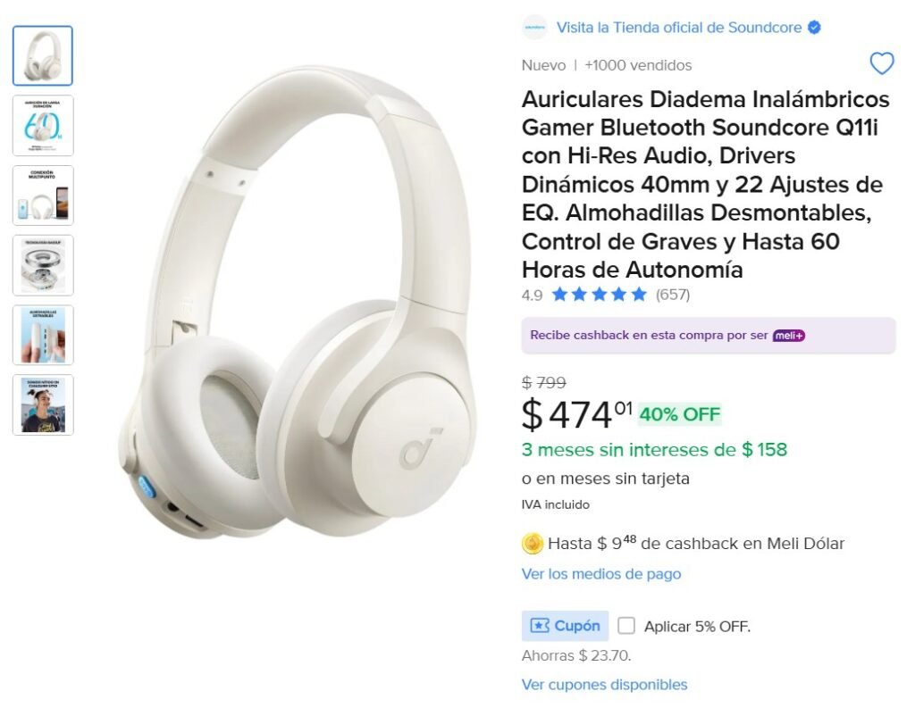 audifonos bluetooth soundcore q11i con bateria larga y sonido hi res