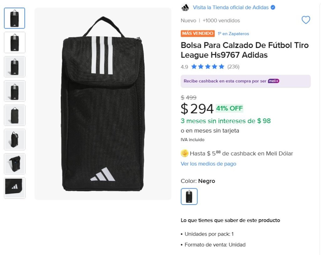 bolsa adidas para calzado de futbol resistente con ventilacion negra