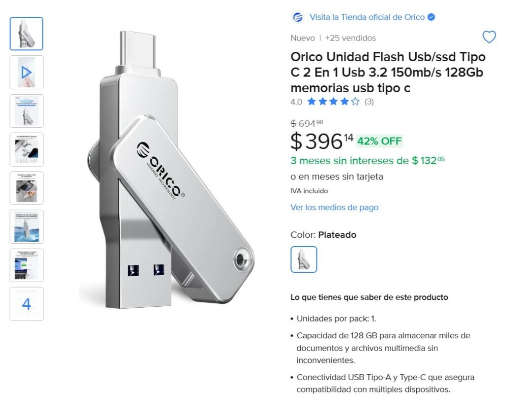 memoria usb tipo c 128gb orico almacenamiento rapido portatil