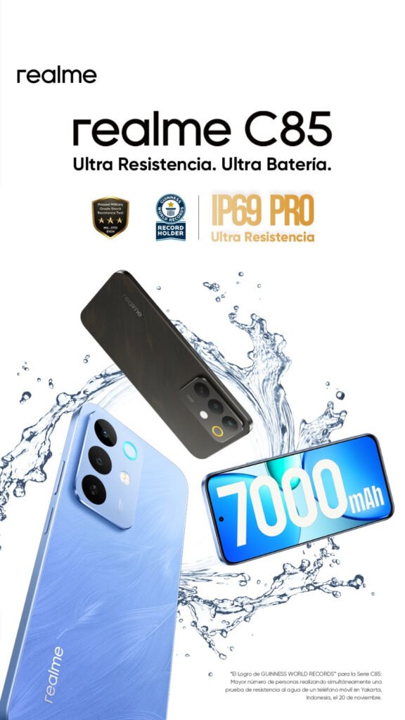 Visualización de certificaciones de resistencia al agua en smartphonerealme C85 