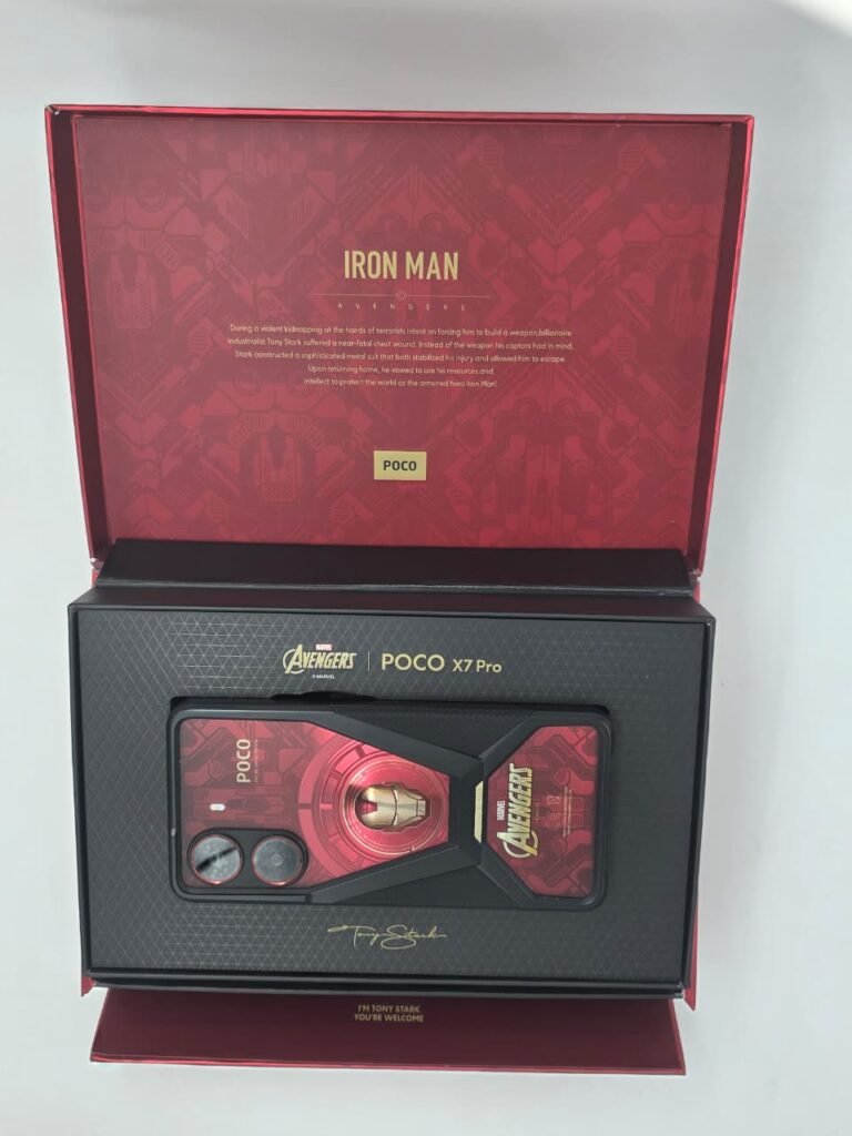 POCO X7 Pro Iron Man vista general diseño rojo dorado