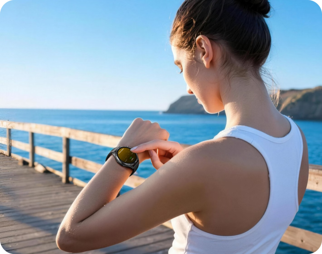 Deportista utilizando el HONOR Watch 6 durante un entrenamiento con GPS