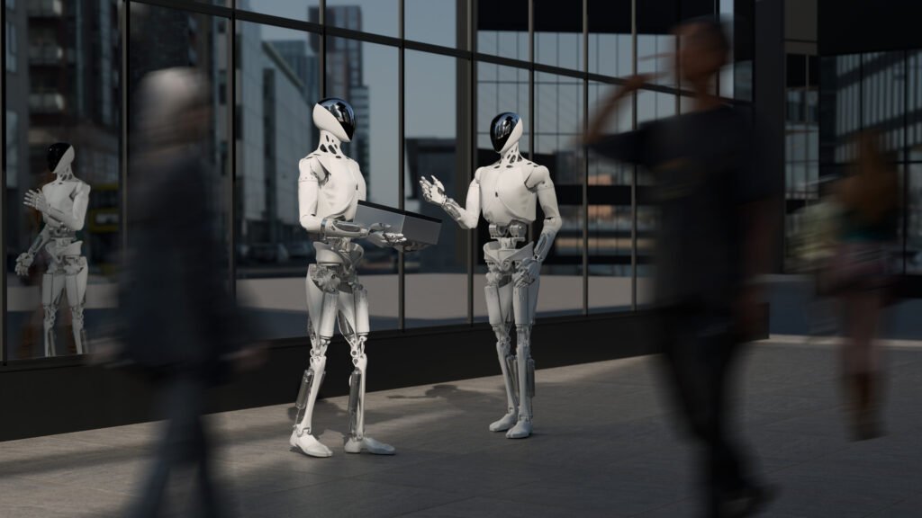 Concepto de XPENG Physical AI con vehículo, robot humanoide y movilidad aérea