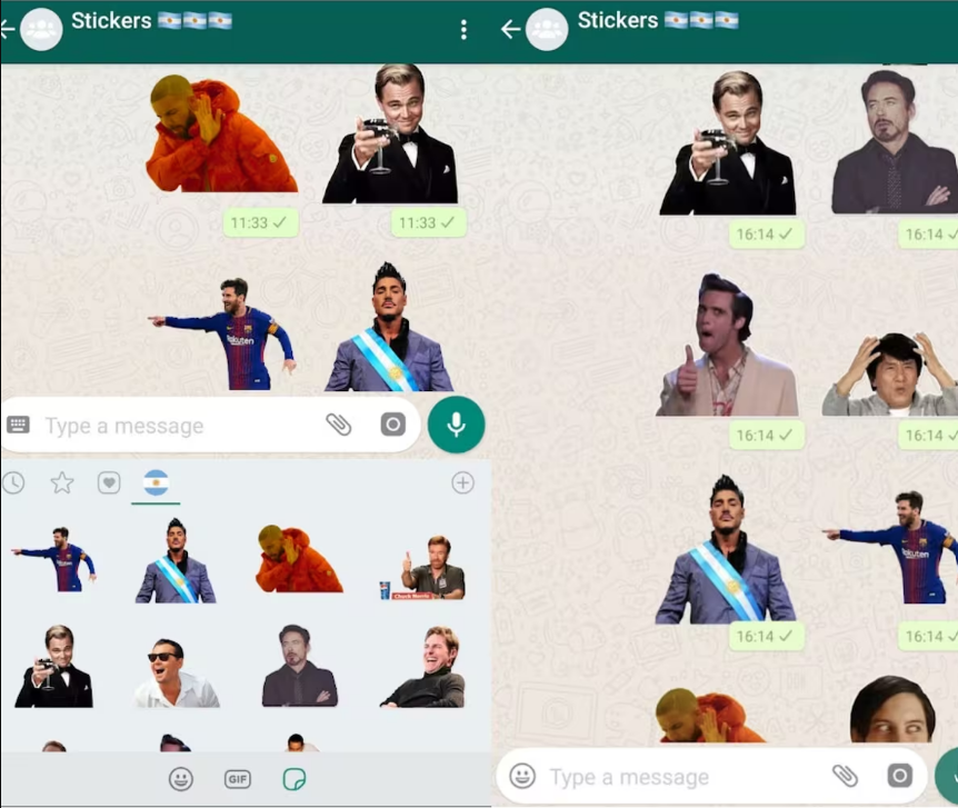 Colección de múltiples stickers para WhatsApp con diferentes personajes y expresiones