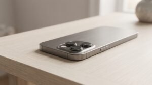 Vista general del smartphone Xiaomi REDMI Note 17 Pro Max 5G colocado sobre una superficie limpia con iluminación natural que resalta su acabado elegante.