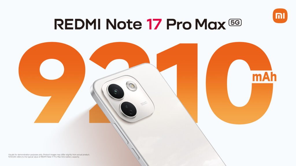 REDMI Note 17 Pro Max visto por la parte trasera junto a su batería de gran capacidad